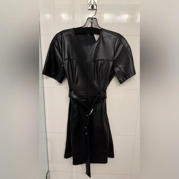 Cinq a Sept Faux Leather Belted Mini Dress in size 00 - Picture 6 of 8